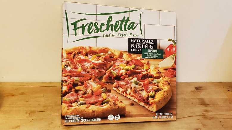 A box of Freschetta frozen pizza