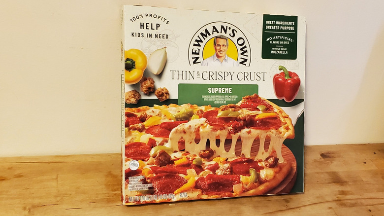 A box of Newman's Own frozen pizza