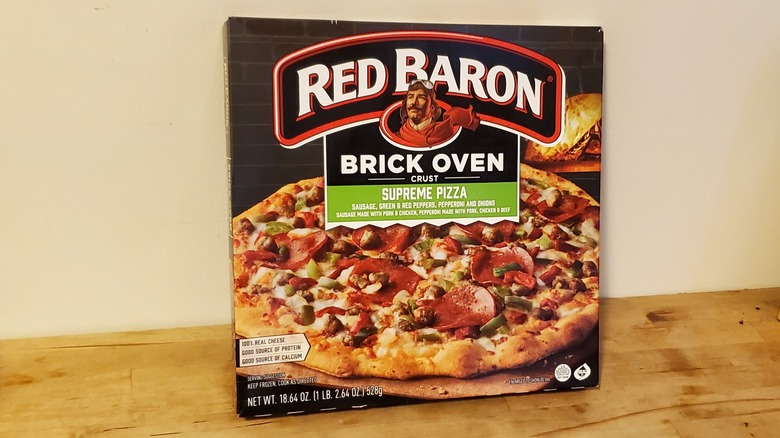 A box of Red Baron frozen pizza