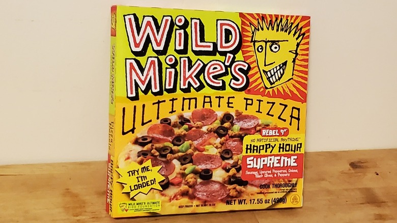 A box of Wild Mike's frozen pizza