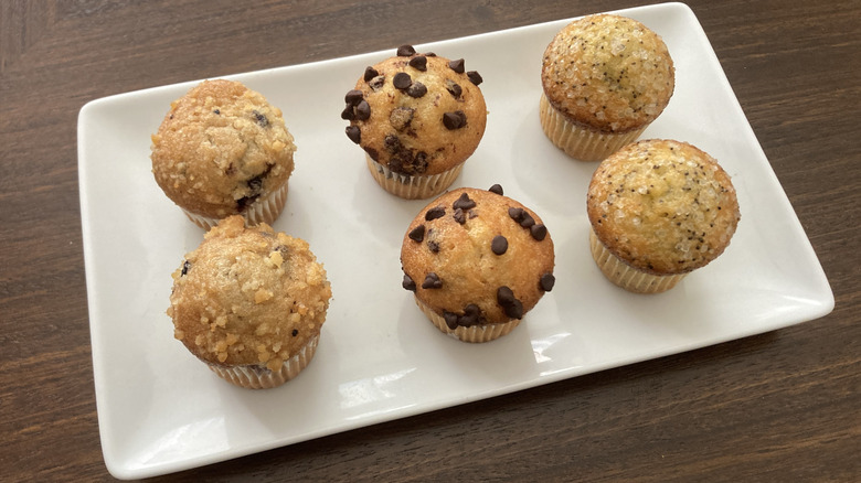 mini muffins from Kroger bakery on plate, with flavors like chocolate chip, lemon poppyseed, and blueberry