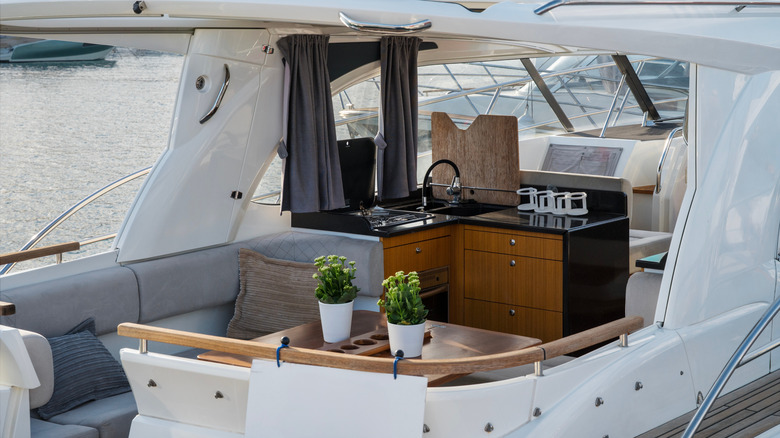 Small galley area on boat