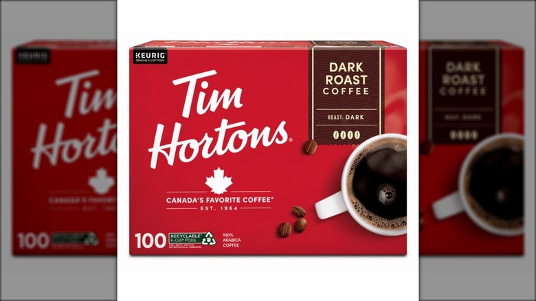 Pack of Tim Hortons brand coffee pods.