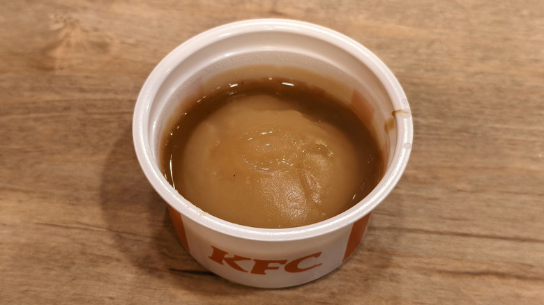 To-go container of KFC mashed potatoes