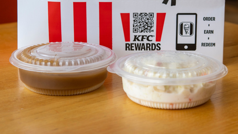 KFC gravy and mashed potato plastic to-go containers