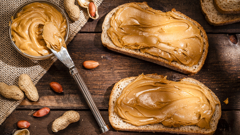peanut butter spread on bread