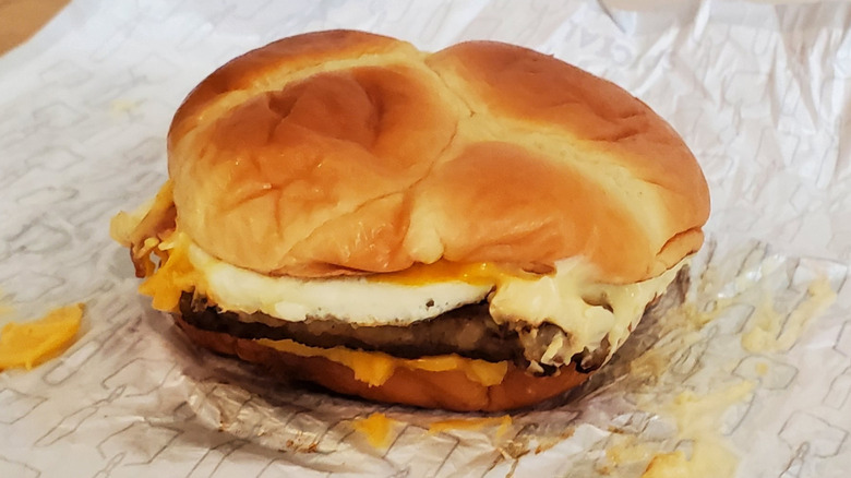 A Wendy's Breakfast Baconator sandwich