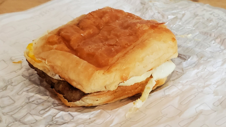 a Wendy's Sausage, Egg & Swiss Croissant