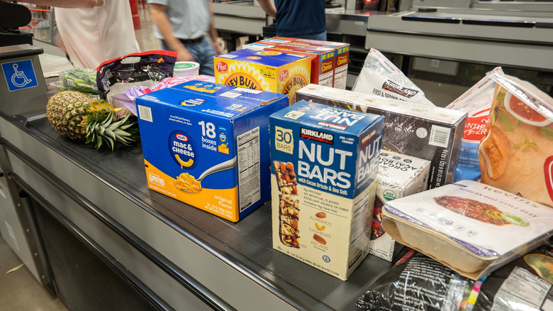 variety of Costco items at register