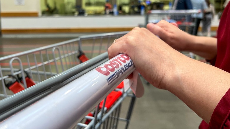 Hands on Costco grocery cart