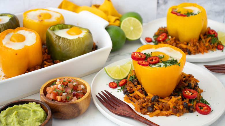 bell peppers stuffed with baked eggs