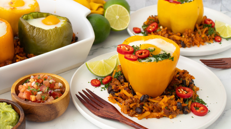 bell peppers stuffed with baked eggs