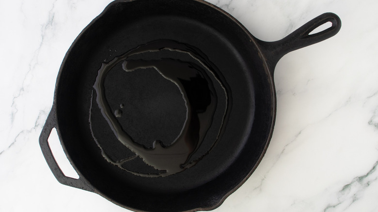 oil in black frying pan