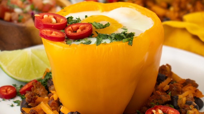 bell pepper stuffed with a baked egg