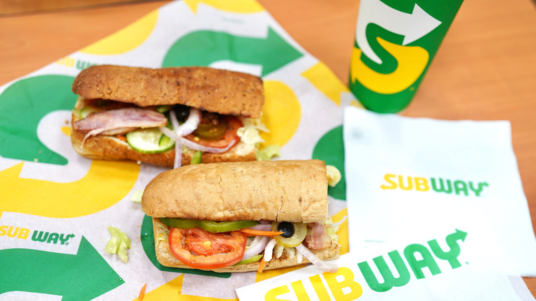 two subway sandwiches