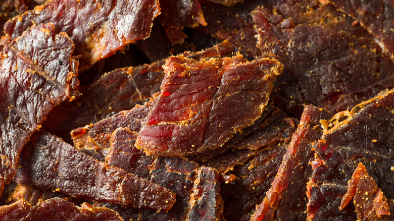 Ready-to-eat beef jerky close-up
