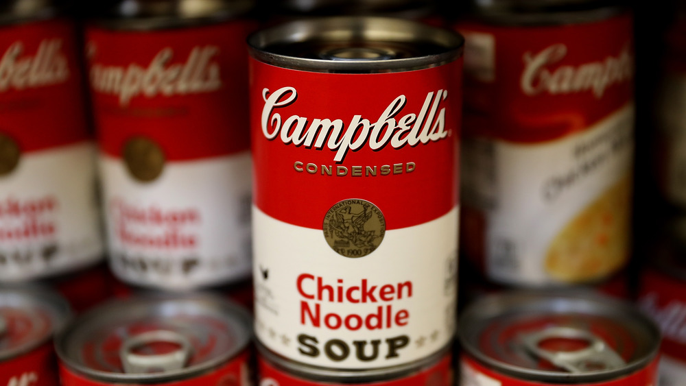 Campbell's condensed chicken noodle soup cans