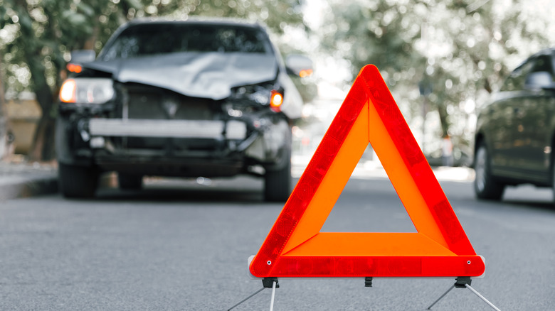 Emergency stop triangle on road