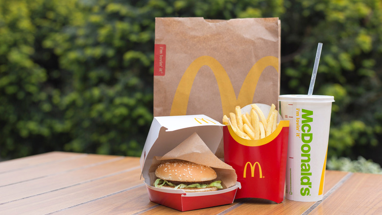 McDonald's meal on wood table