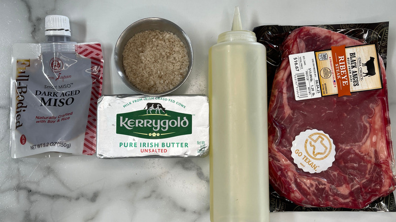 Ingredients for miso-brined ribeye steak