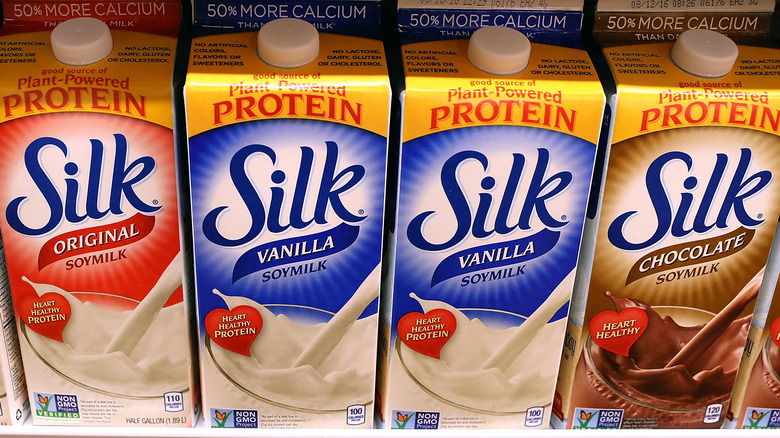 Cartons of Silk plant-based milk. 