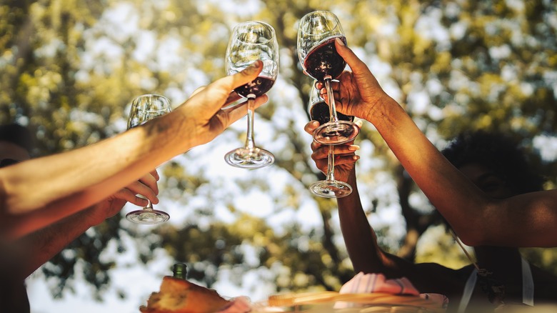 people drinking red wine outdoors