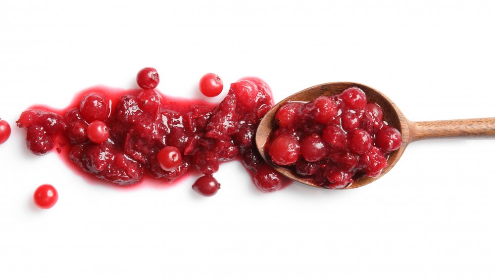 Cranberry sauce on a spoon