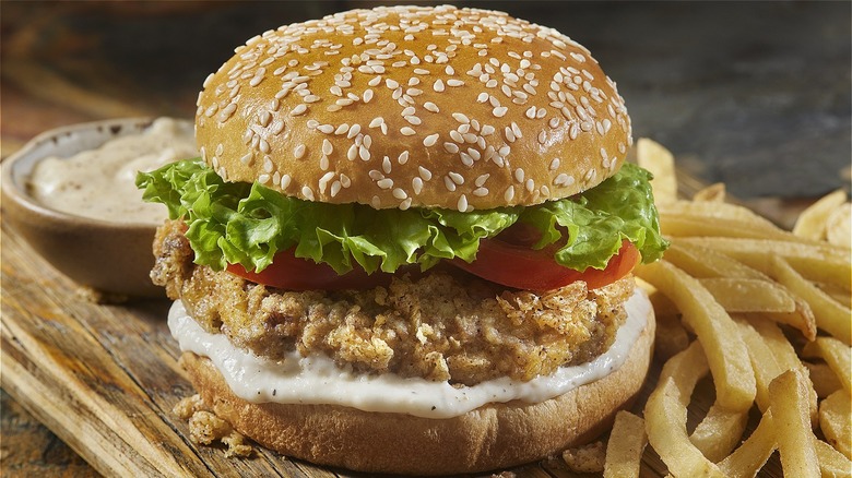 chicken sandwich on sesame seed bun