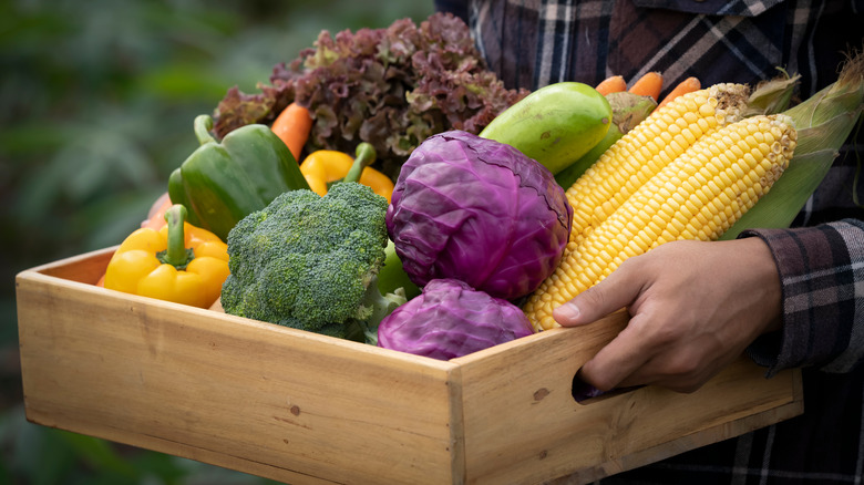 Box of multicolored vegetables