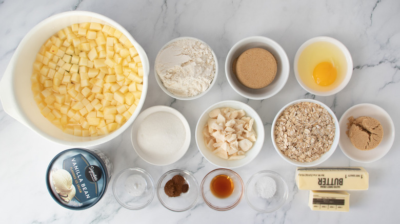 baking ingredients, ice cream, and apples