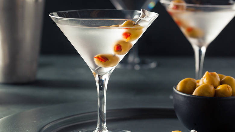 martini glasses with olives