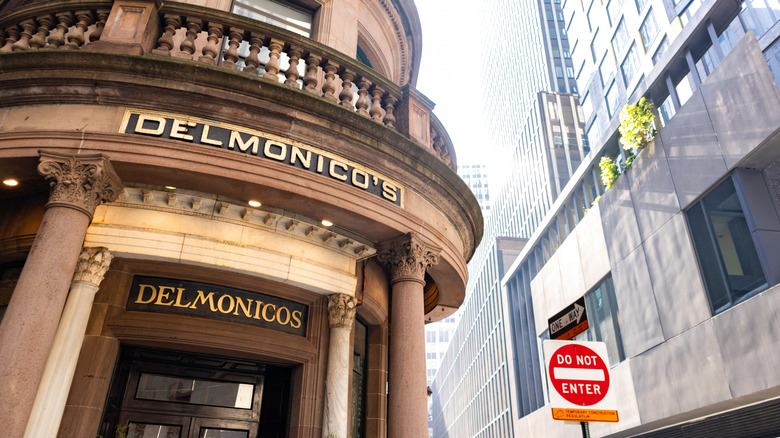 Exterior of Delmonico's restaurant in New York