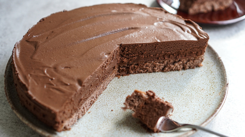 Half-eaten chocolate mousse cake