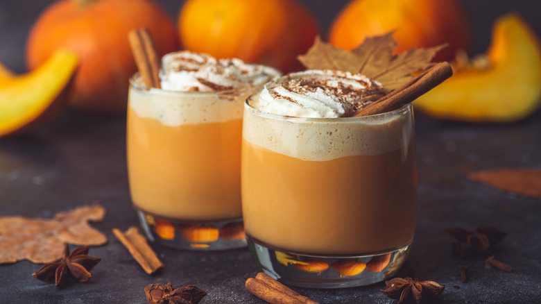 pumpkin spice latte with pumpkins