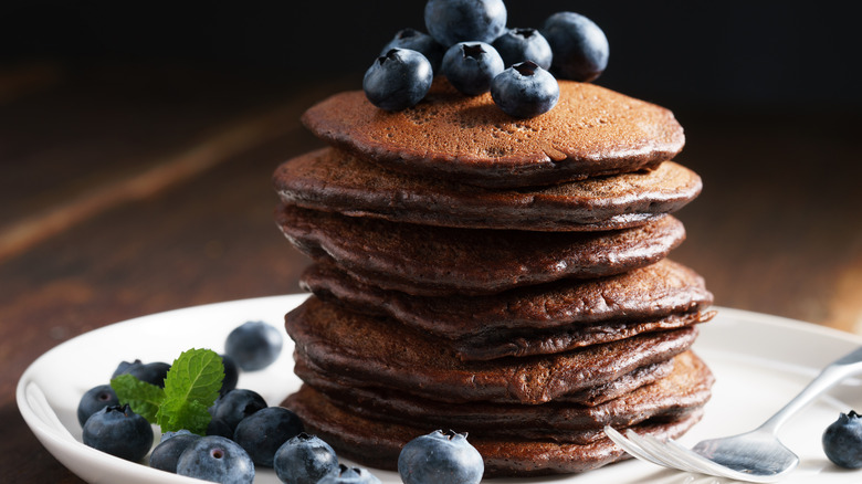 Stack of chocolate pancakes