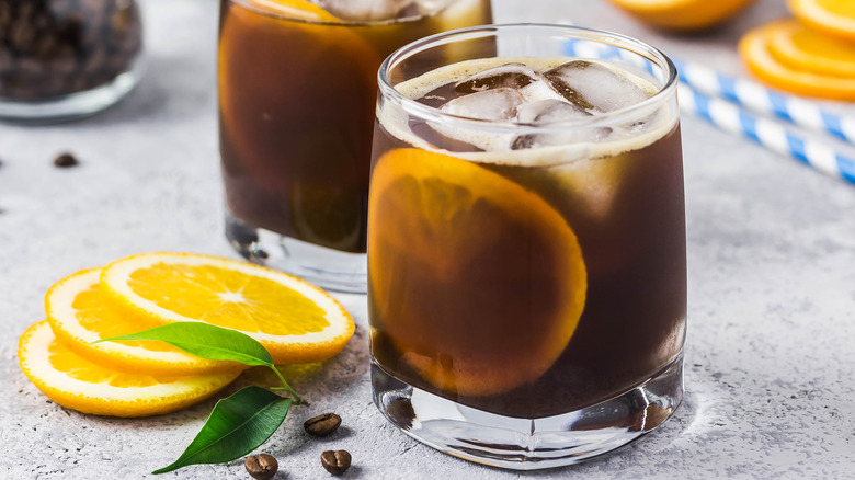 Iced coffee with orange slices