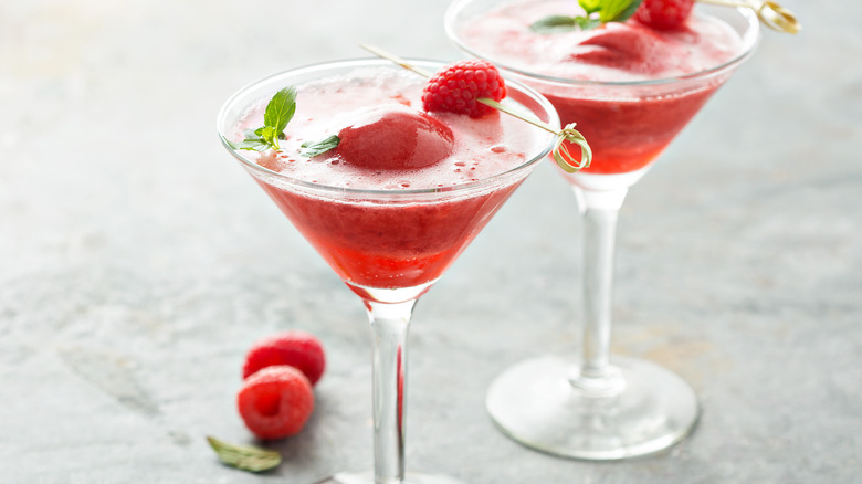 Sorbet floats in cocktail glasses