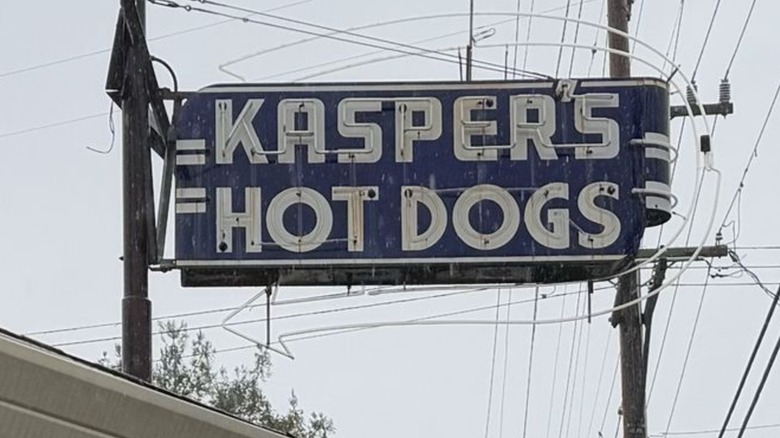 Kasper's Hot Dogs blue and white signage