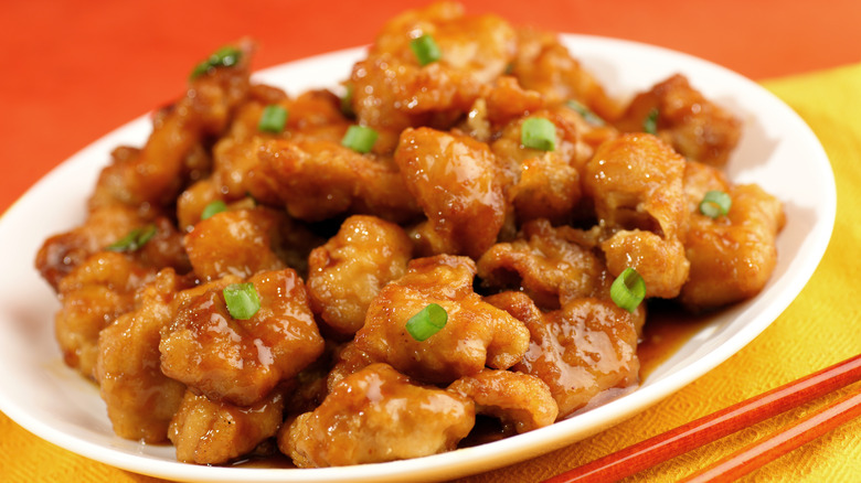 Plate of orange chicken