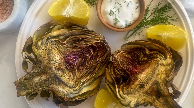 Air-Fried Artichokes on tray 