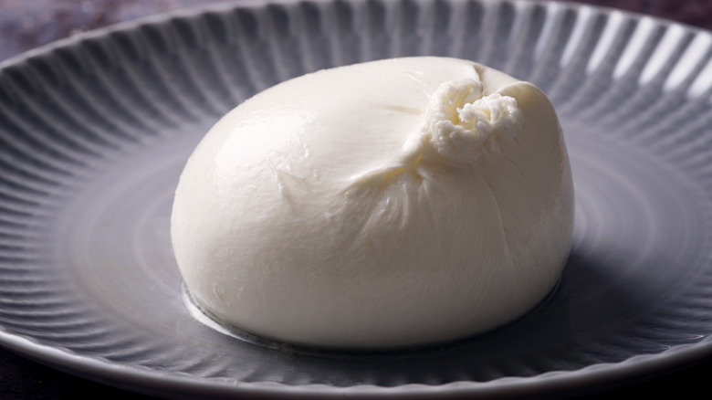 Burrata cheese on plate