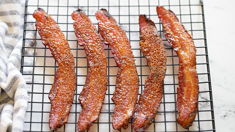 candied bacon on rack