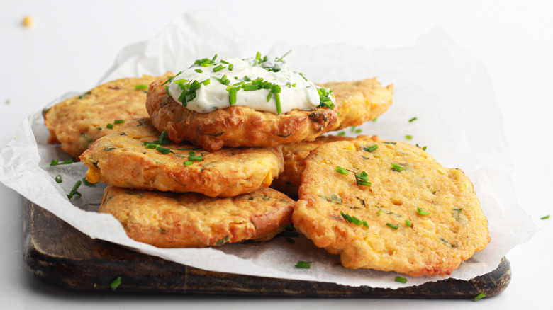 corn fritters with sour cream