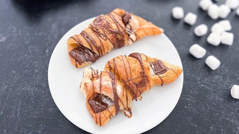 chocolate marshmallow croissants on plate