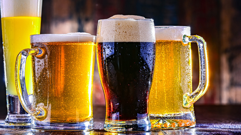 Assorted beers in glasses