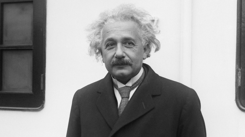 Black and white photo of Albert Einstein