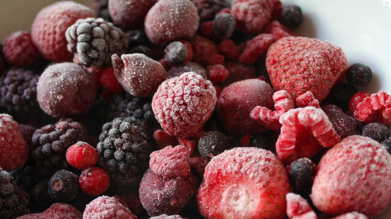 close up of frozen fruit