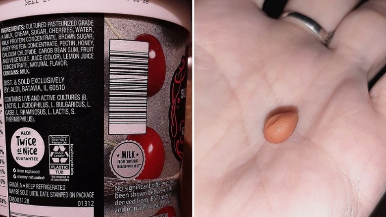 Aldi Yogurt and cherry pit.
