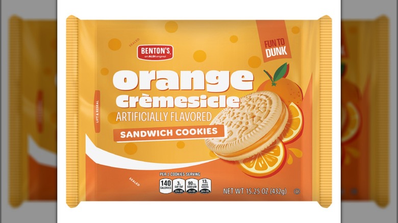 Package of orange cream-flavored sandwich cookies.