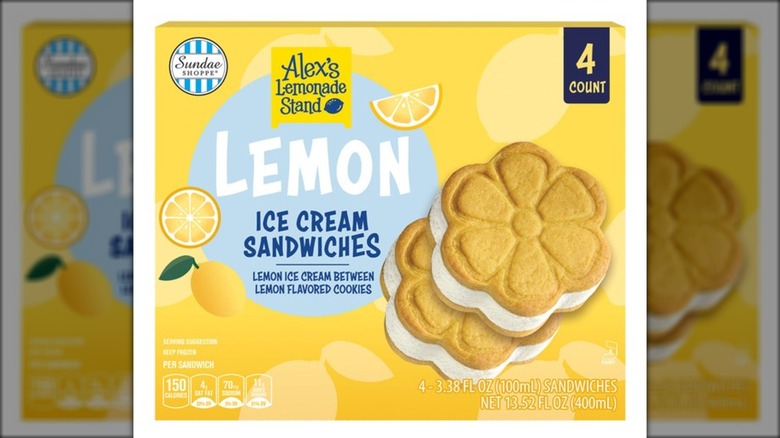 Package of lemon-flavored ice cream cookie sandwiches.